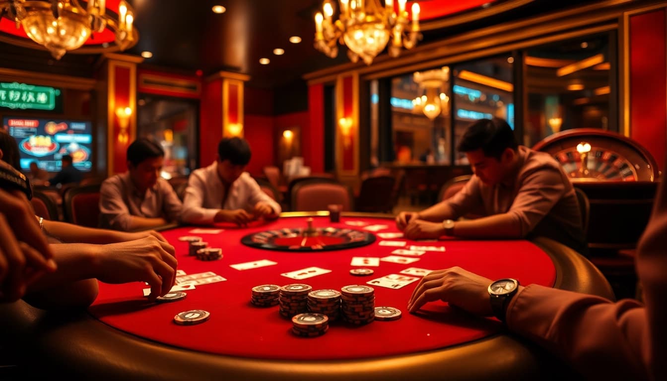 Immerse yourself in the thrill of luongson live with this vibrant casino scene showcasing a high-stakes poker game.