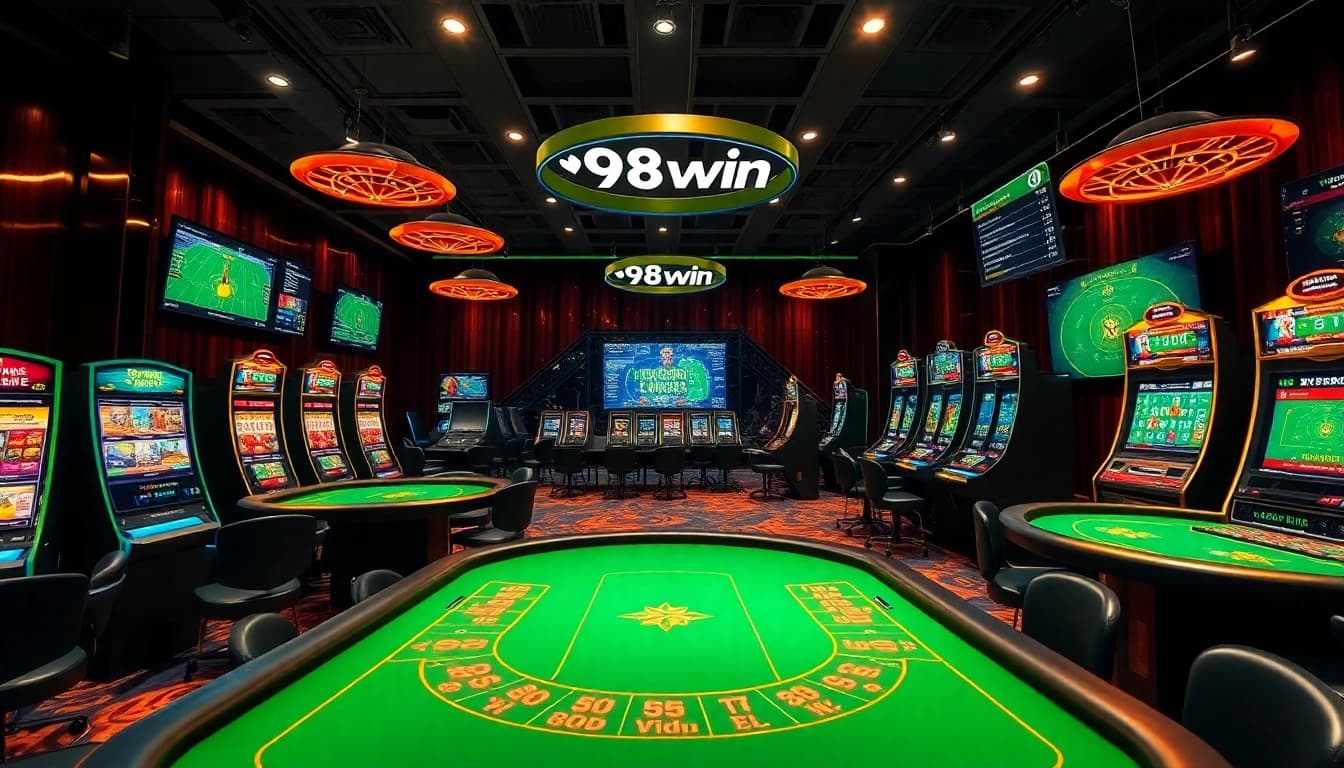 Experience the excitement of 98win with vibrant casino games and sports betting interfaces.