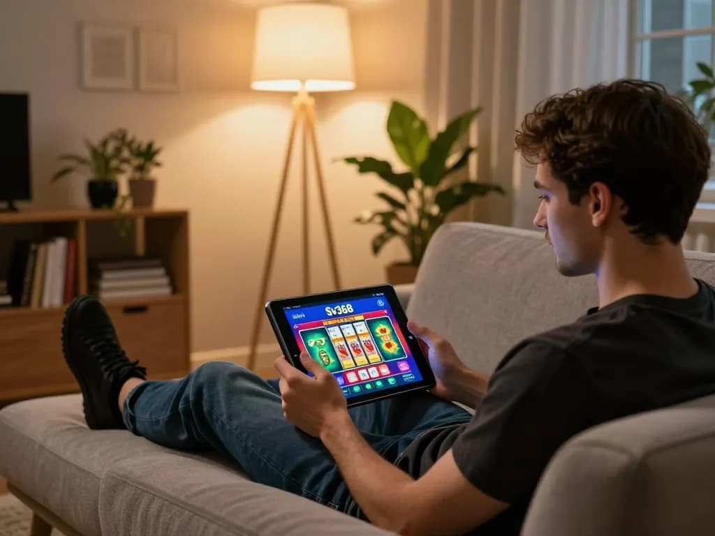 Sitting at home using Sv368 app for an online casino experience with snacks and strategy notes.