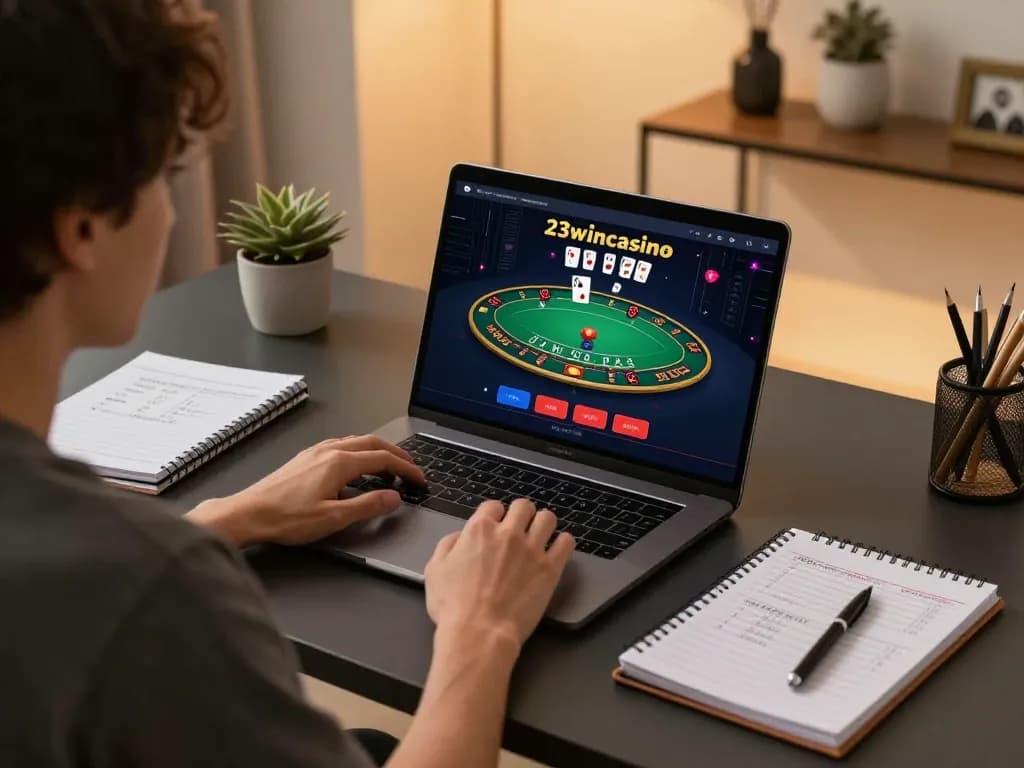Engaging in strategic blackjack gameplay on 23wincasino while managing betting plans in a cozy setting.