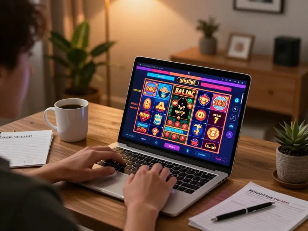 Engaged player exploring f8betlv online casino games from home with cozy atmosphere.