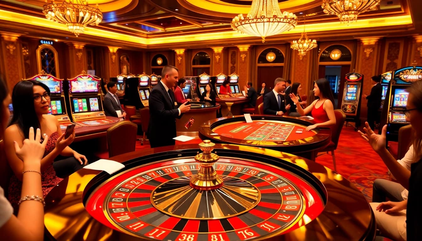 Experience the excitement of gaming at https://888p.se.net/ with a vibrant roulette table and players engaging.
