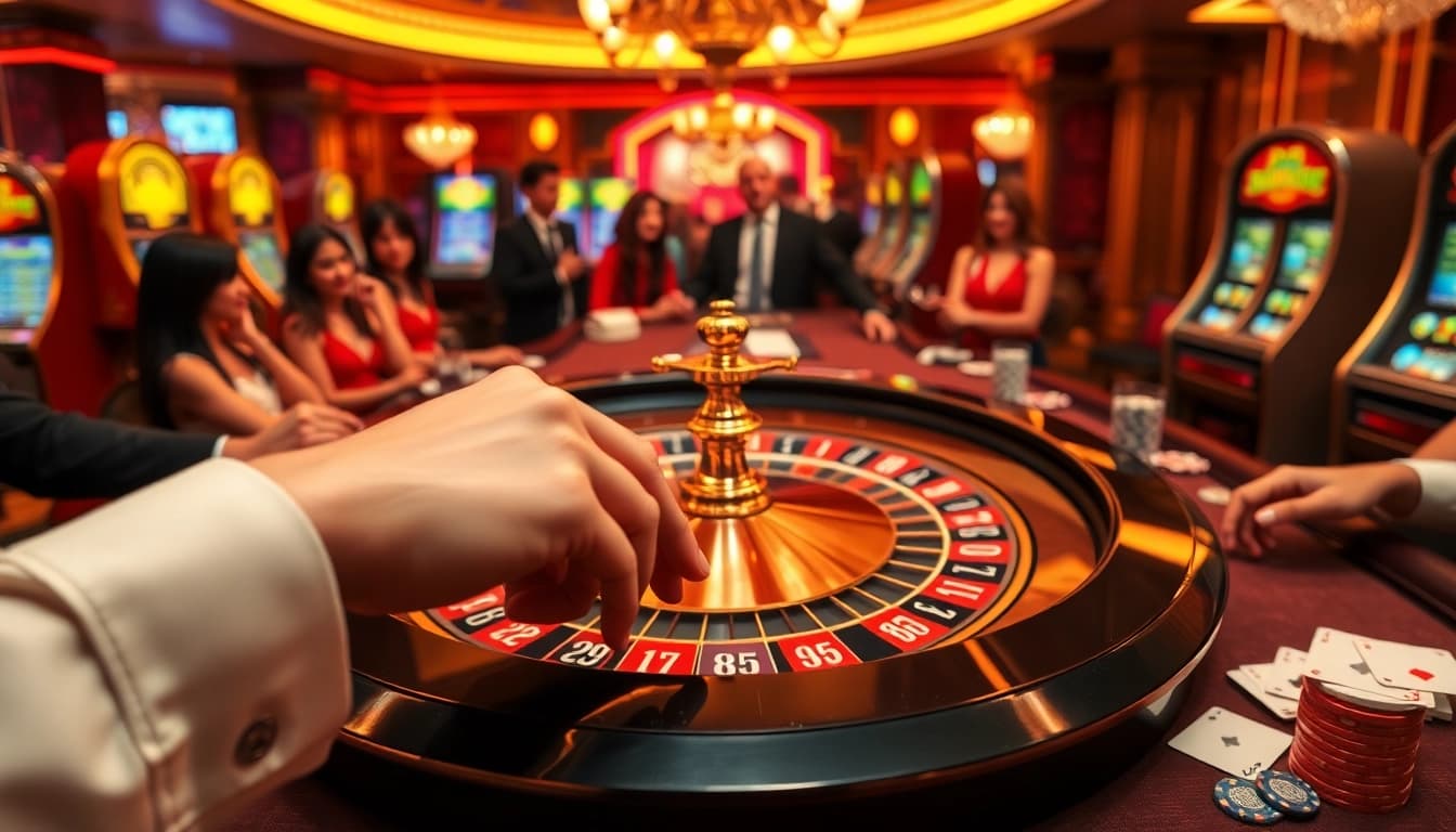 Experience the thrill of gaming at 98win's luxurious casino with vibrant roulette action.