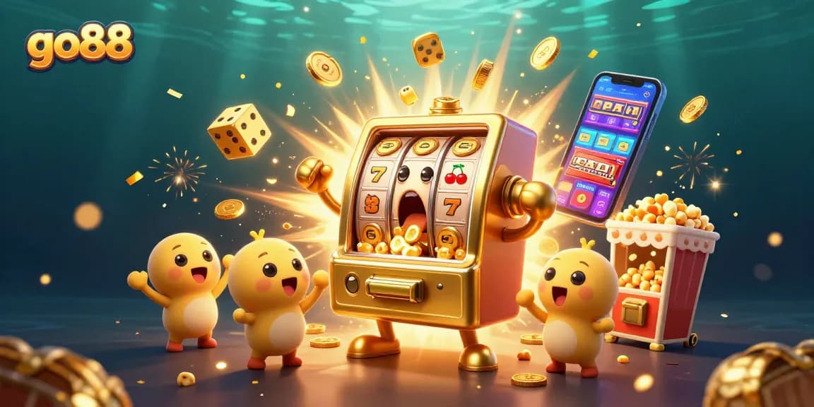 Experience go88's vibrant gaming action with thrilling jackpots from the animated slot machine.