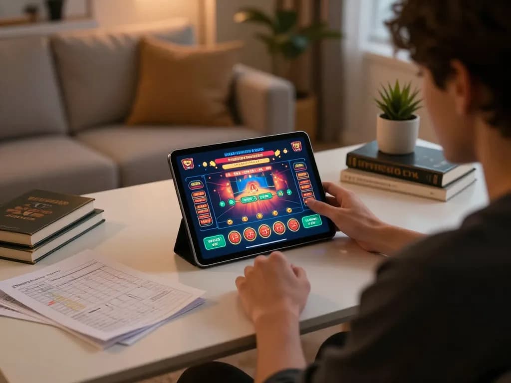 A gamer engaged with hitclub online casino, focusing on tablet for strategic betting.