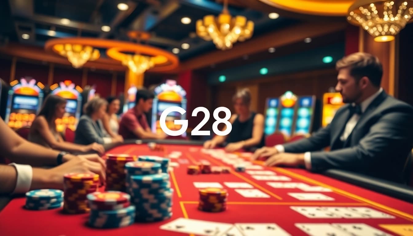 Engage with the thrilling G28 poker action in a luxurious casino setting.