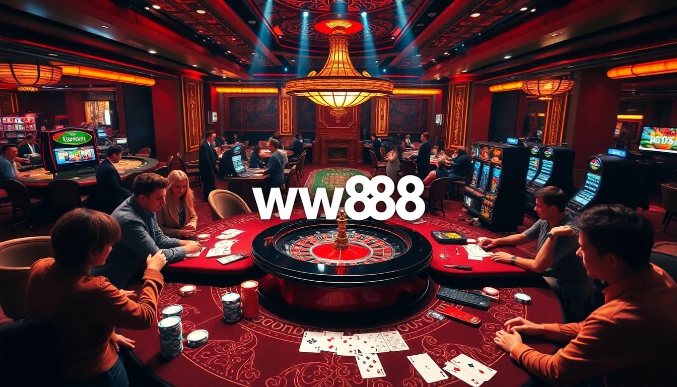 Players enjoying a thrilling game at the ww88 casino table with vibrant colors and dynamic ambiance.