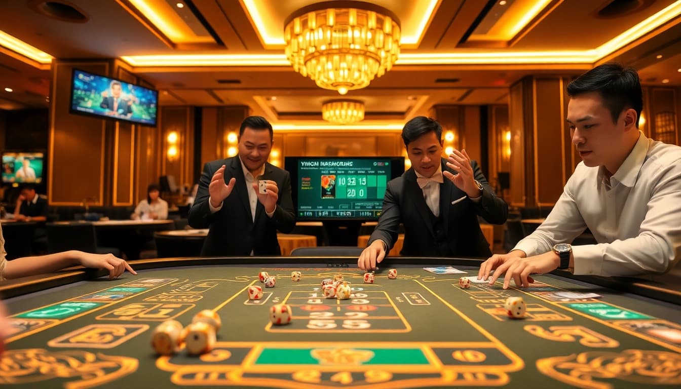 Tài xỉu MD5 gameplay illustrating an exciting online casino atmosphere with dice and betting action.