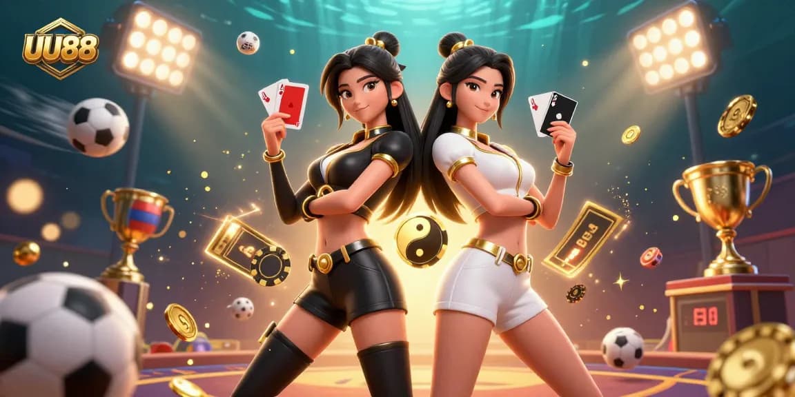 UU88 elevates gaming with stunning twin dealers showcasing exclusive card games and vibrant casino elements.
