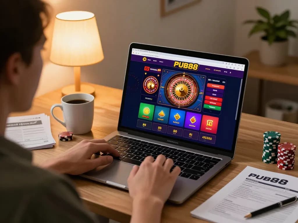 PUB88 online player engaged in exciting roulette gameplay at cozy home setup