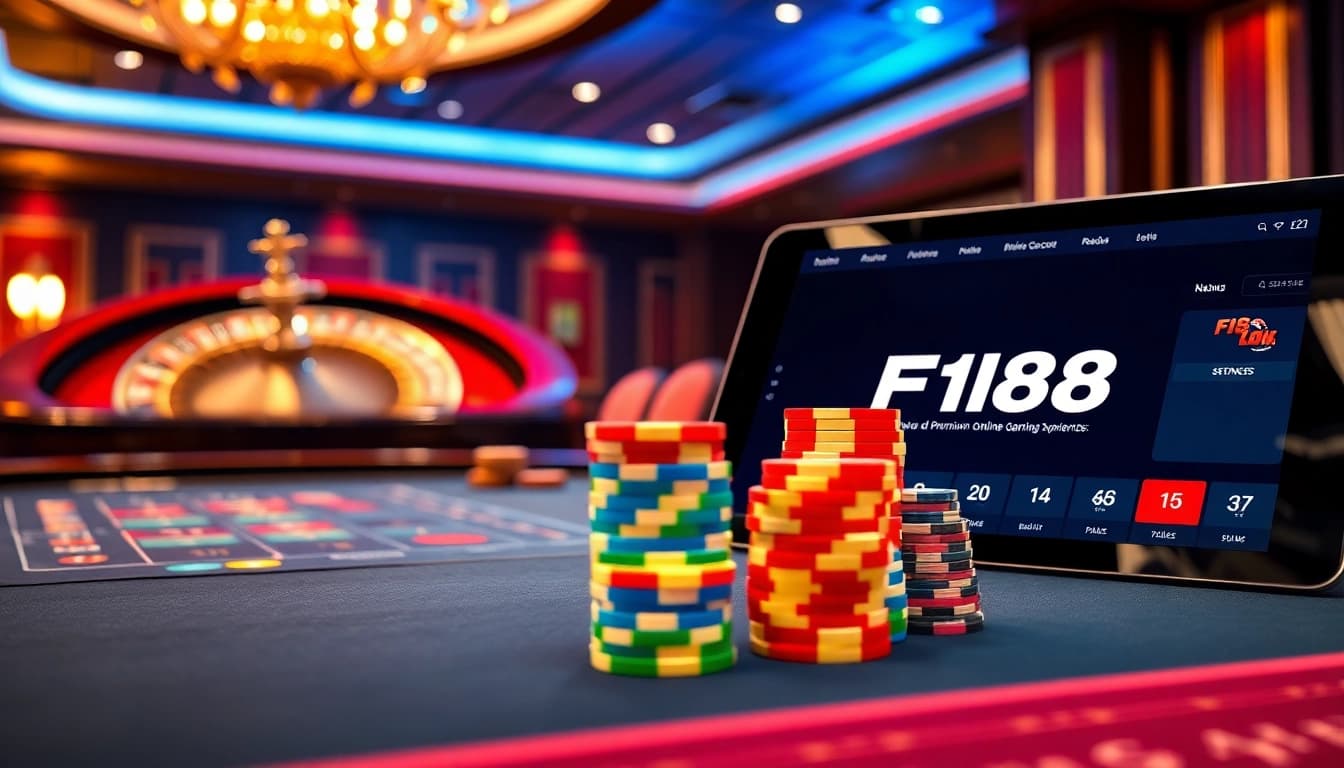 F168 players enjoying high-stakes poker at a luxurious casino table with vibrant chips.
