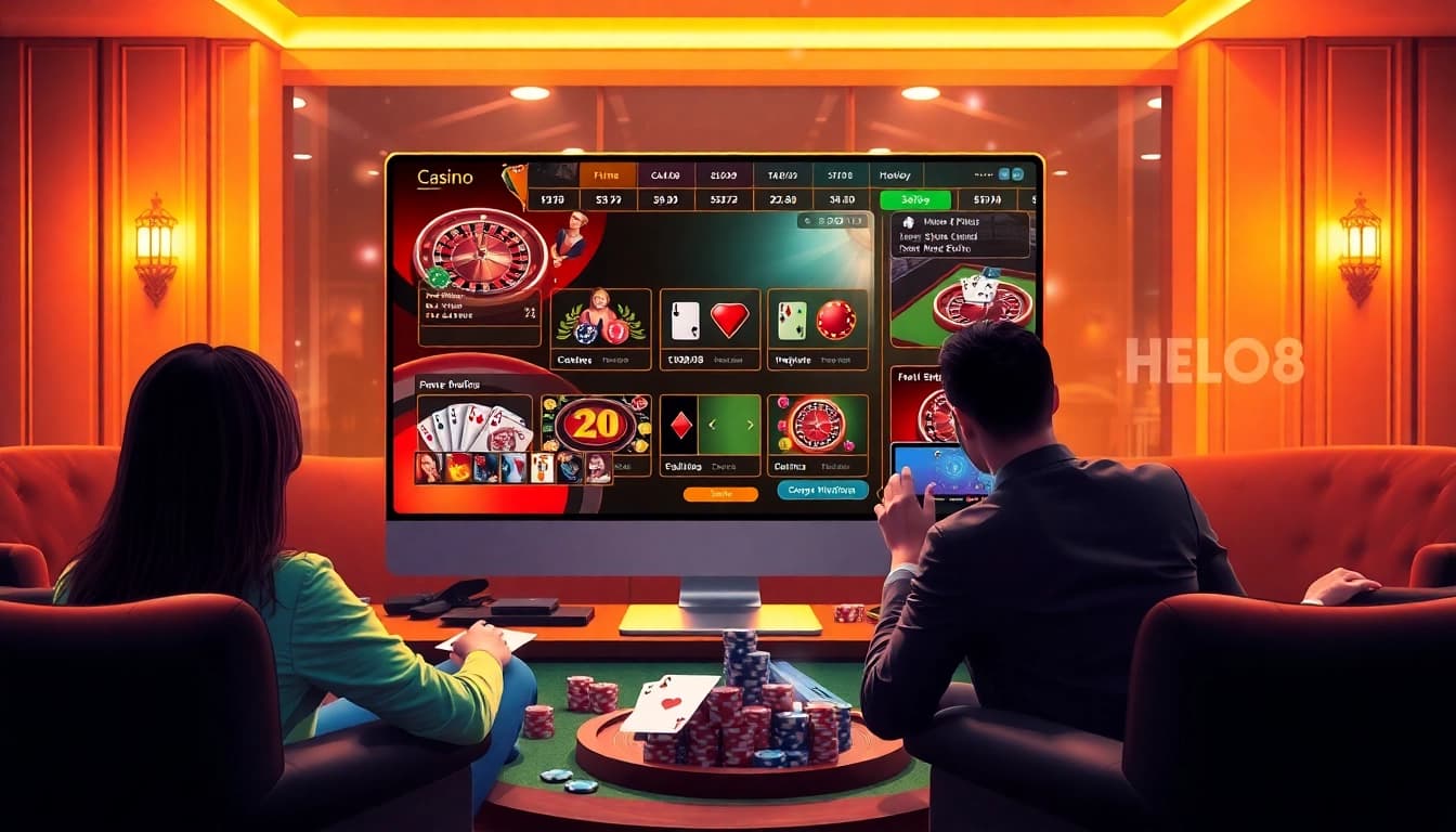Experience the thrill of online gaming with HELLO88's interactive casino games featuring poker chips and dice.