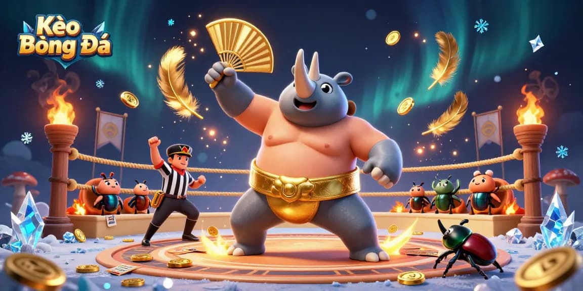 Kèo Bóng Đá showcases dynamic sports betting action with flying coins and exciting spectators.