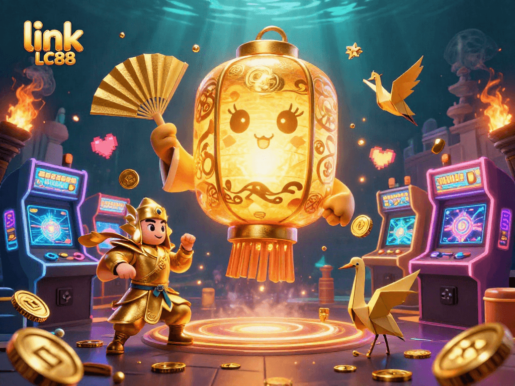 Engage with the vibrant world of link LC88, where golden lantern spirits inspire unity and fun in a lively casino scene.