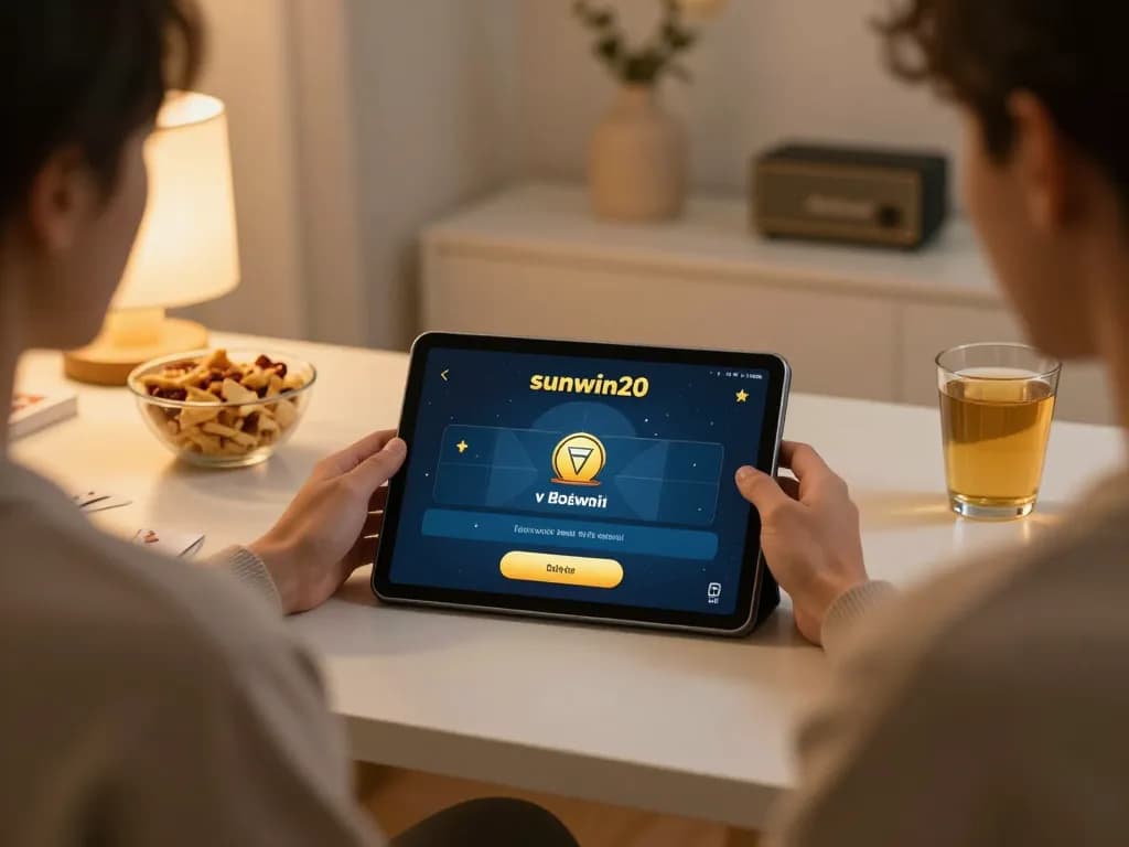 Engaging with the sunwin20 poker app in a cozy home setting with snacks