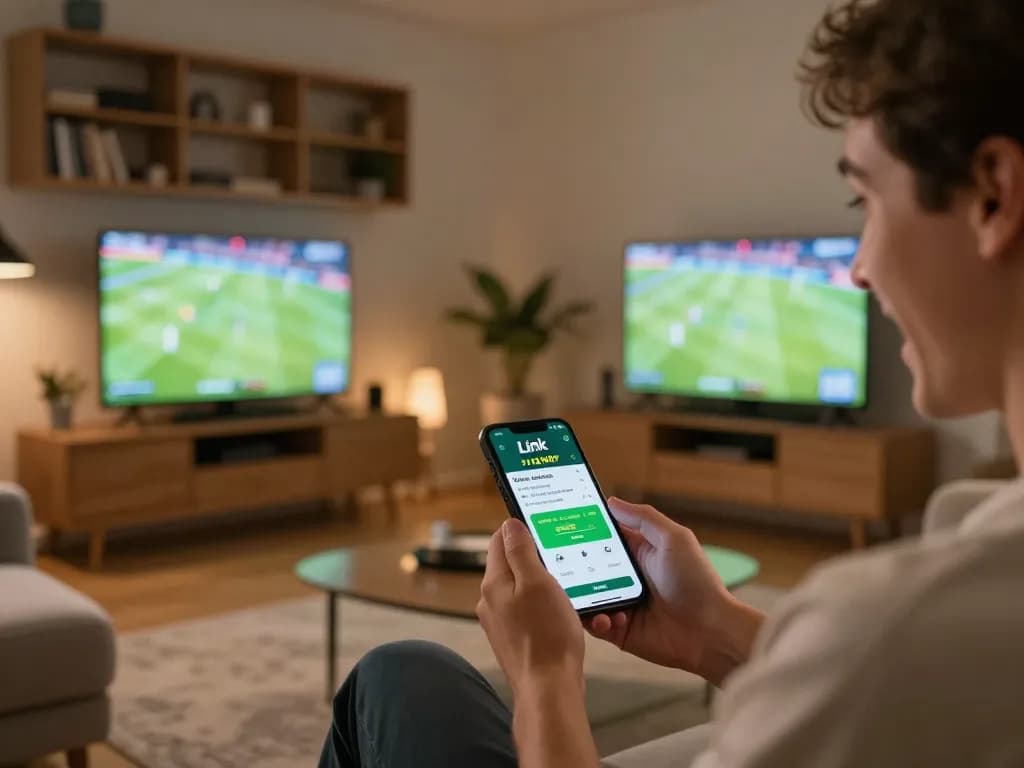 Sử dụng ứng dụng Link 12bet trên điện thoại thông minh để đặt cược trực tuyến trong một không gian phòng khách ấm cúng