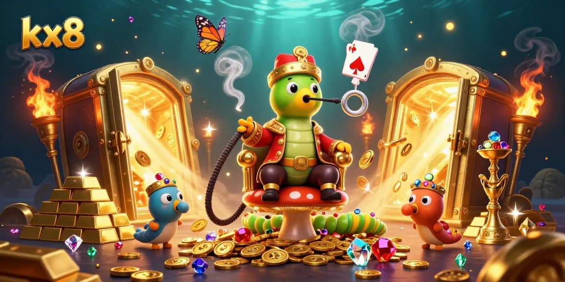 Engage with kx8's vibrant casino action featuring a whimsical caterpillar and dynamic game elements.