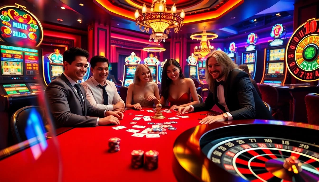 Experience the excitement of newphim at a luxury casino table, where players enjoy thrilling blackjack.