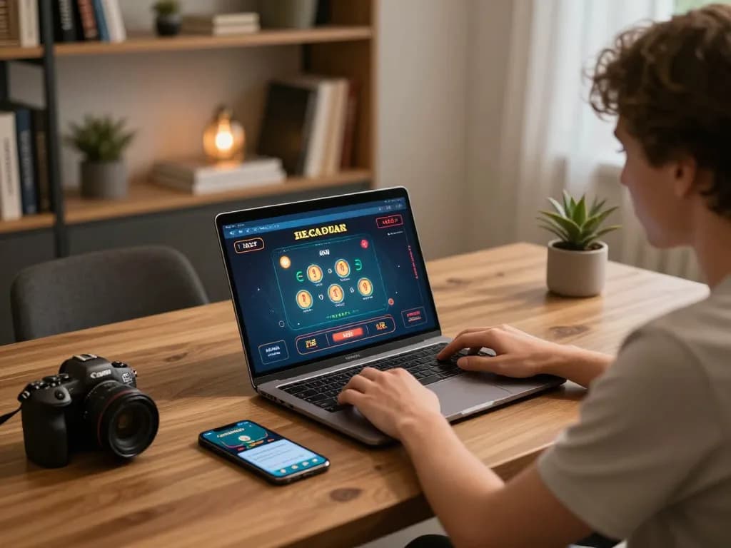 Player engaging in Hitclub live casino game on laptop, showcasing dynamic online gambling atmosphere