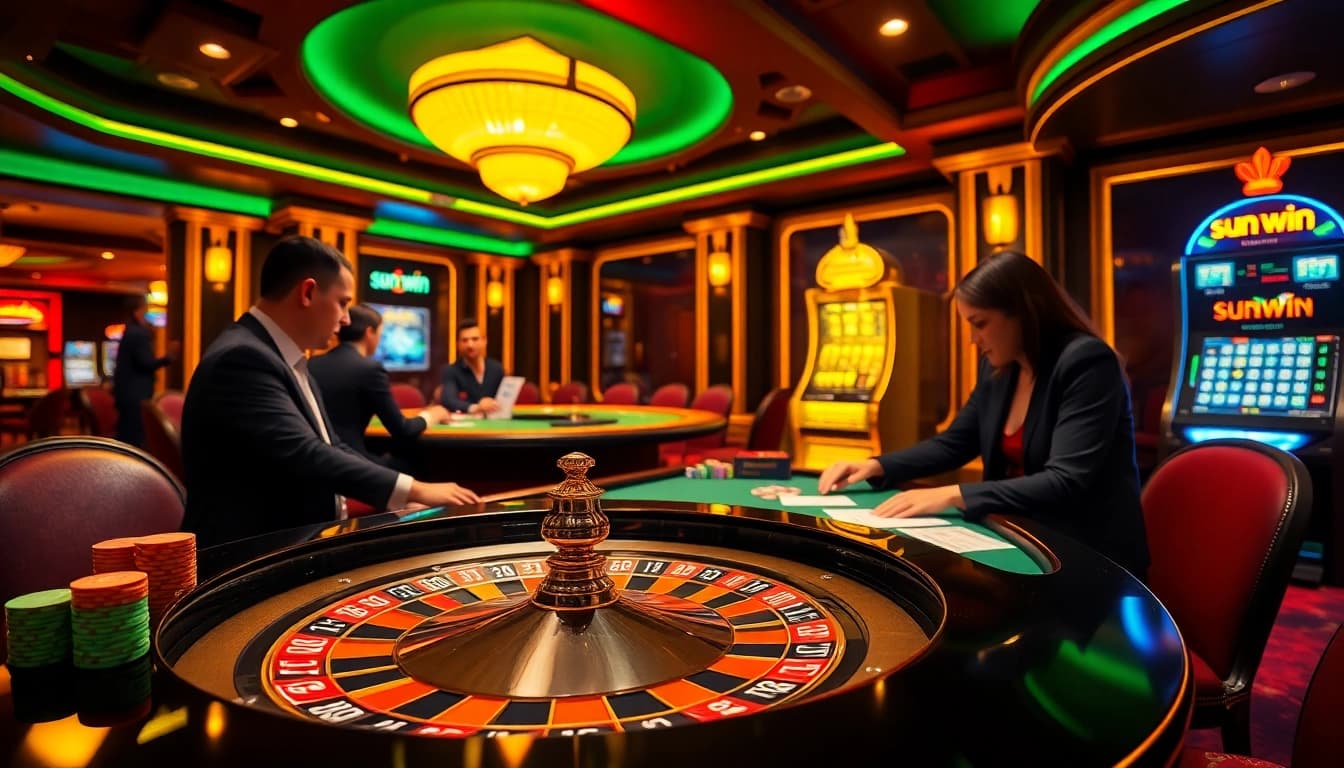 Experience the thrill of sun win at an elegant casino table game featuring poker chips and cards.