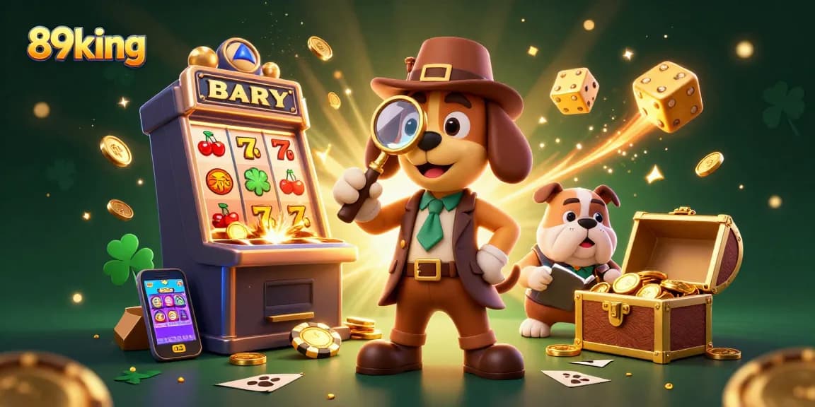 Spin to win with 89king in a vibrant 3D casino illustration bursting with excitement and treasure!