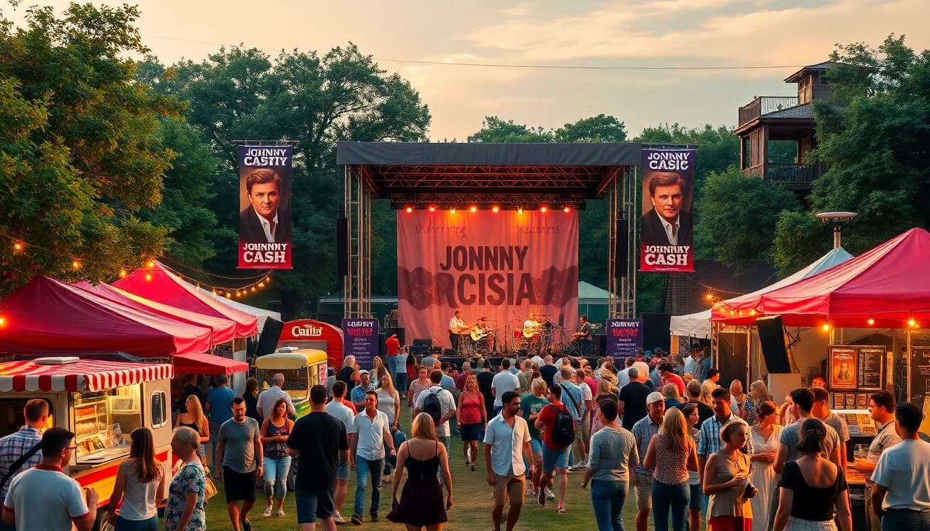 Join the celebration at johnnycashbirthday.com with a vibrant festival scene honoring Johnny Cash's legacy.