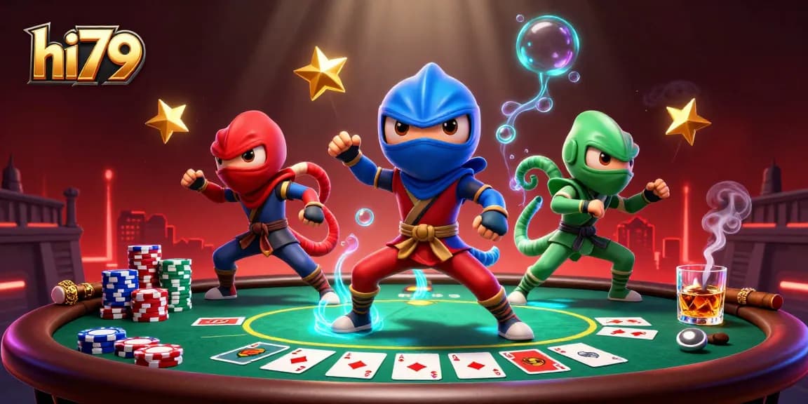 Engage in thrilling gameplay with hi79 as chameleon ninjas capture the excitement of poker.