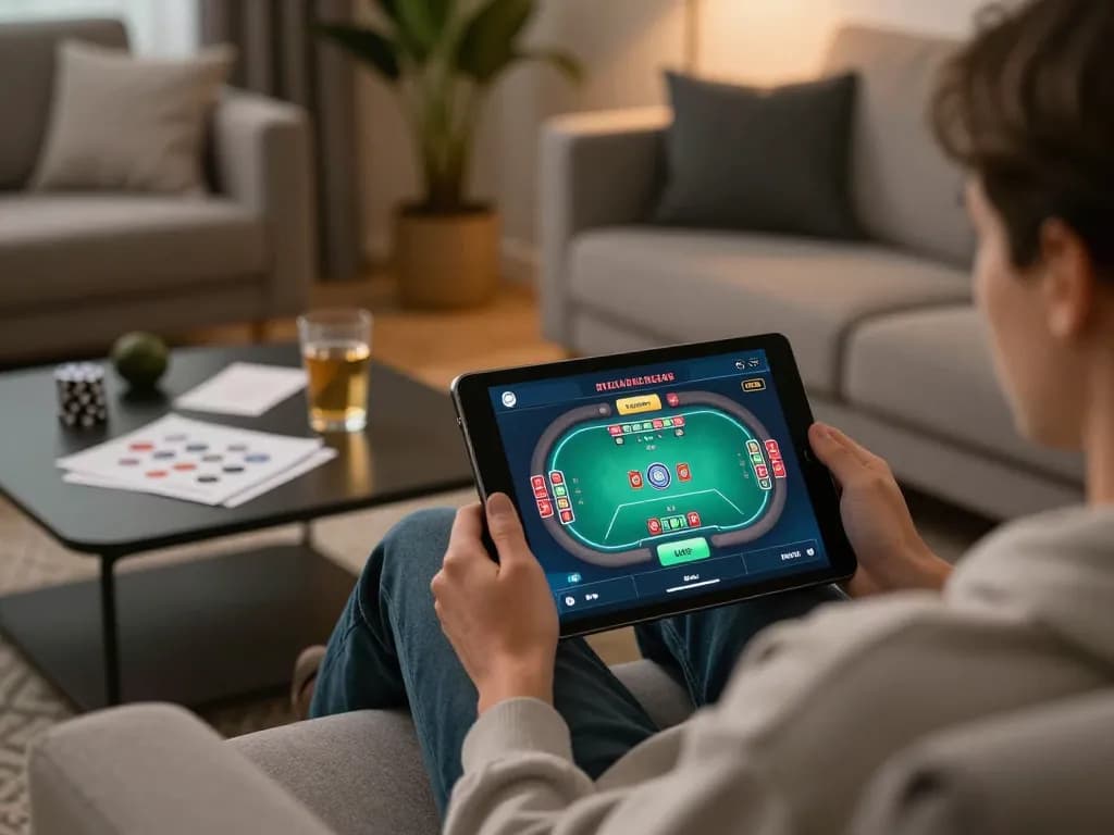 Engaging live poker gameplay on sx88.com with a player analyzing strategy from home
