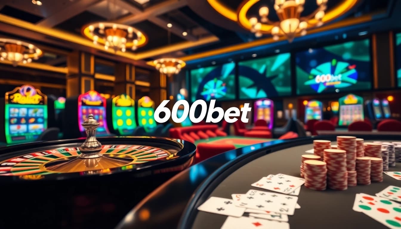 Experience exhilarating online gambling at 600bet with vibrant tables and slot machines.