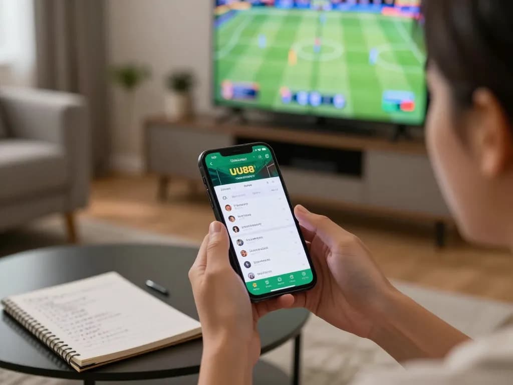 Placing bets on UU88 app during an exciting sports match at home