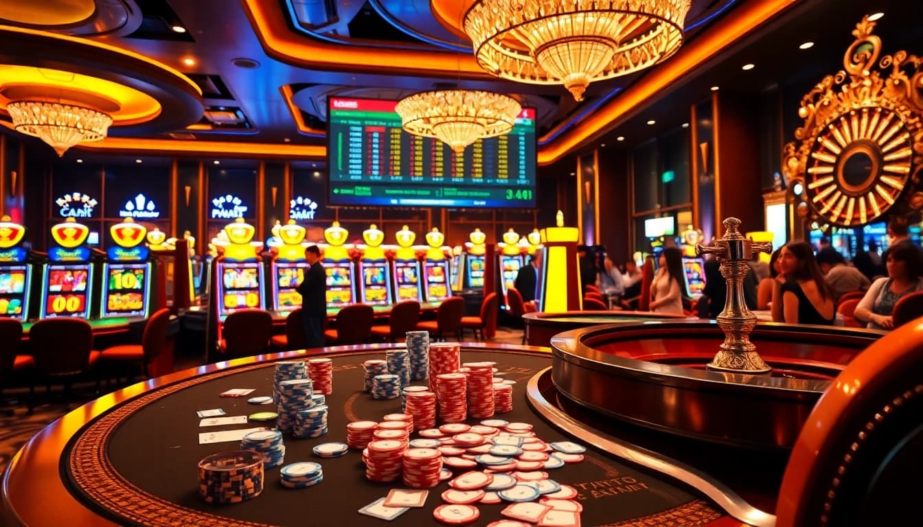 Experience the excitement of gambling at https://thabet.baby/, featuring colorful casino elements and vibrant players.