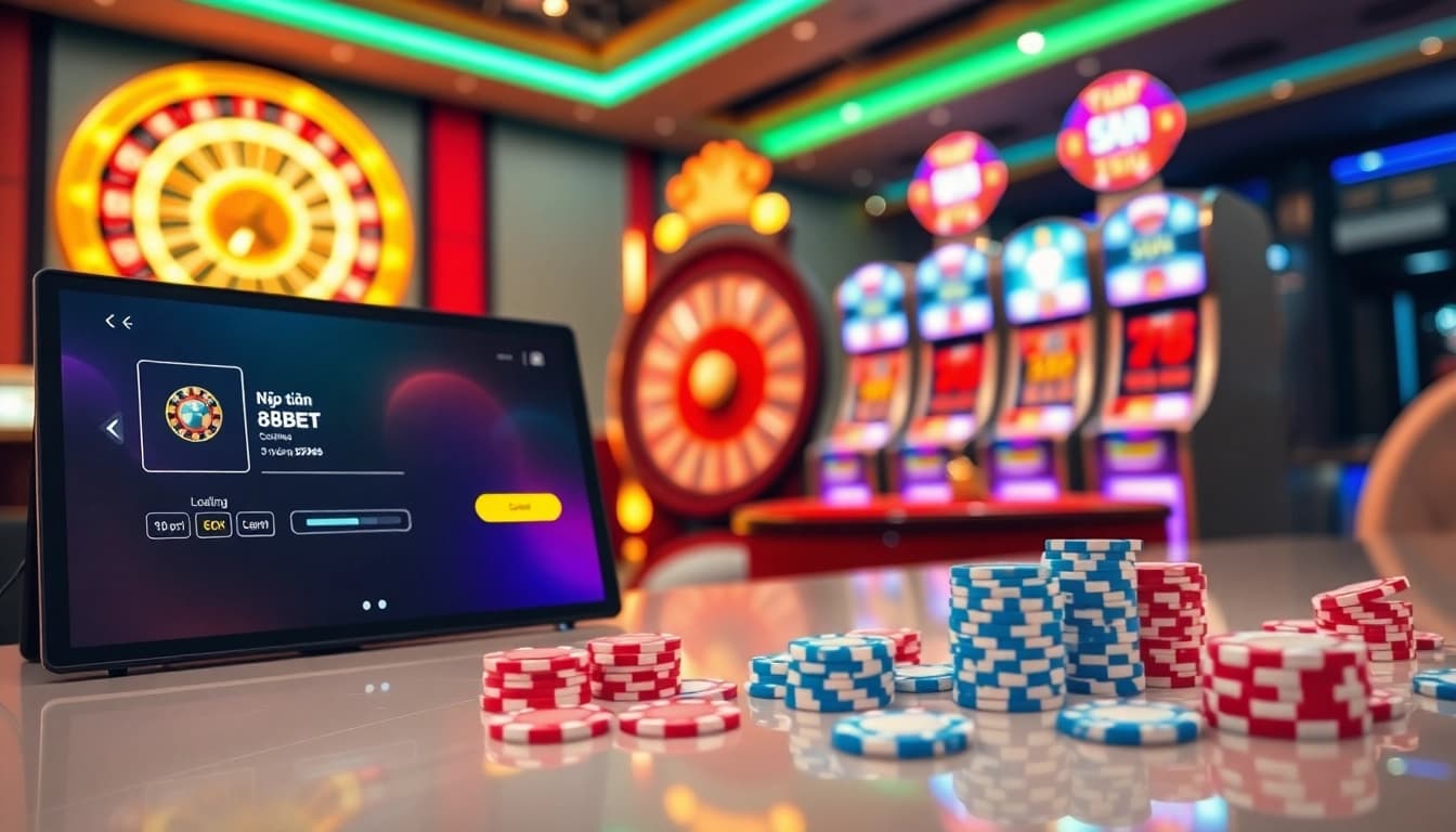 Nạp tiền 8KBET transaction interface with casino elements and vibrant colors.