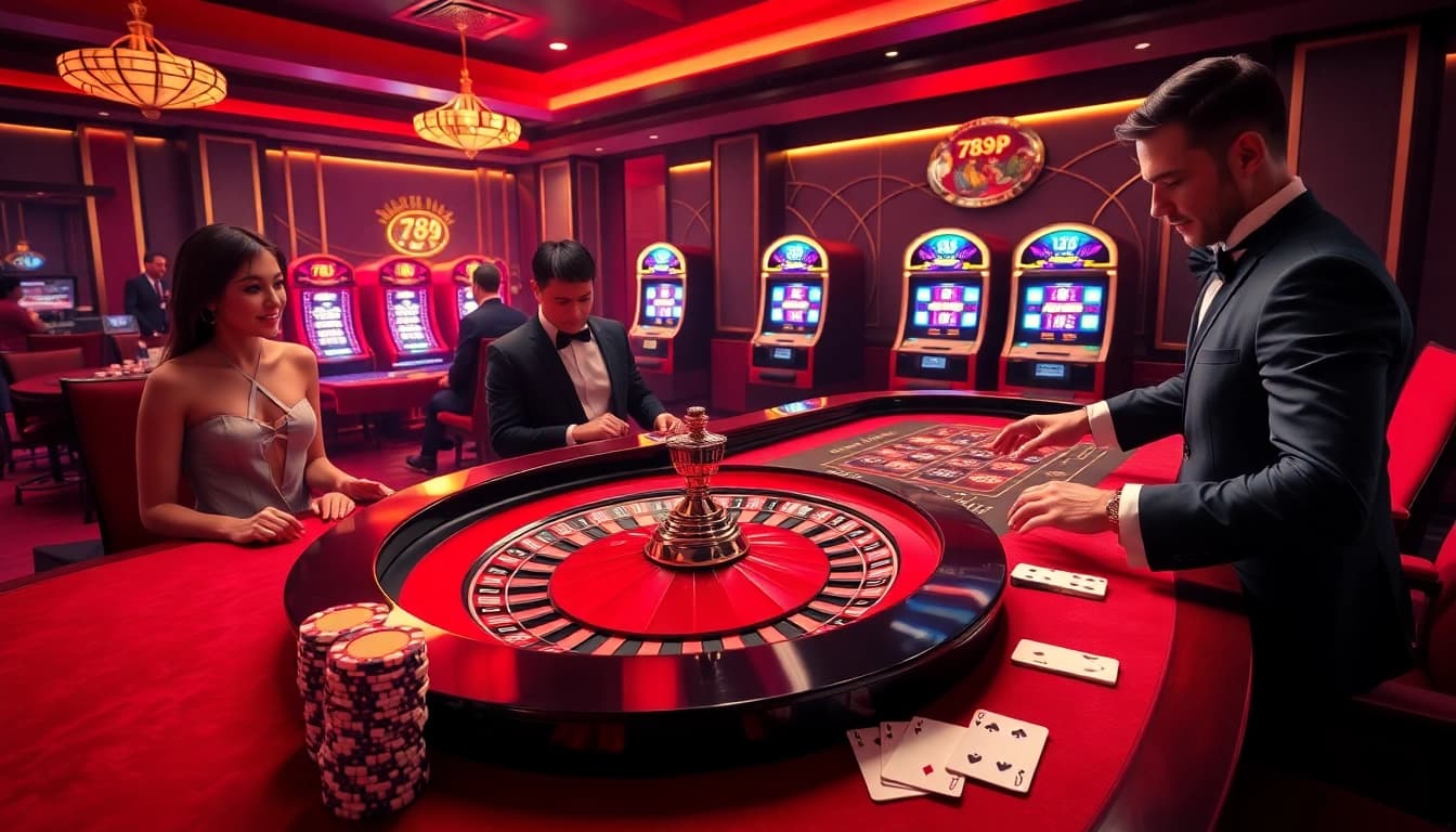 A vibrant scene of players engaging at a casino table, showcasing the excitement of 789p betting actions.