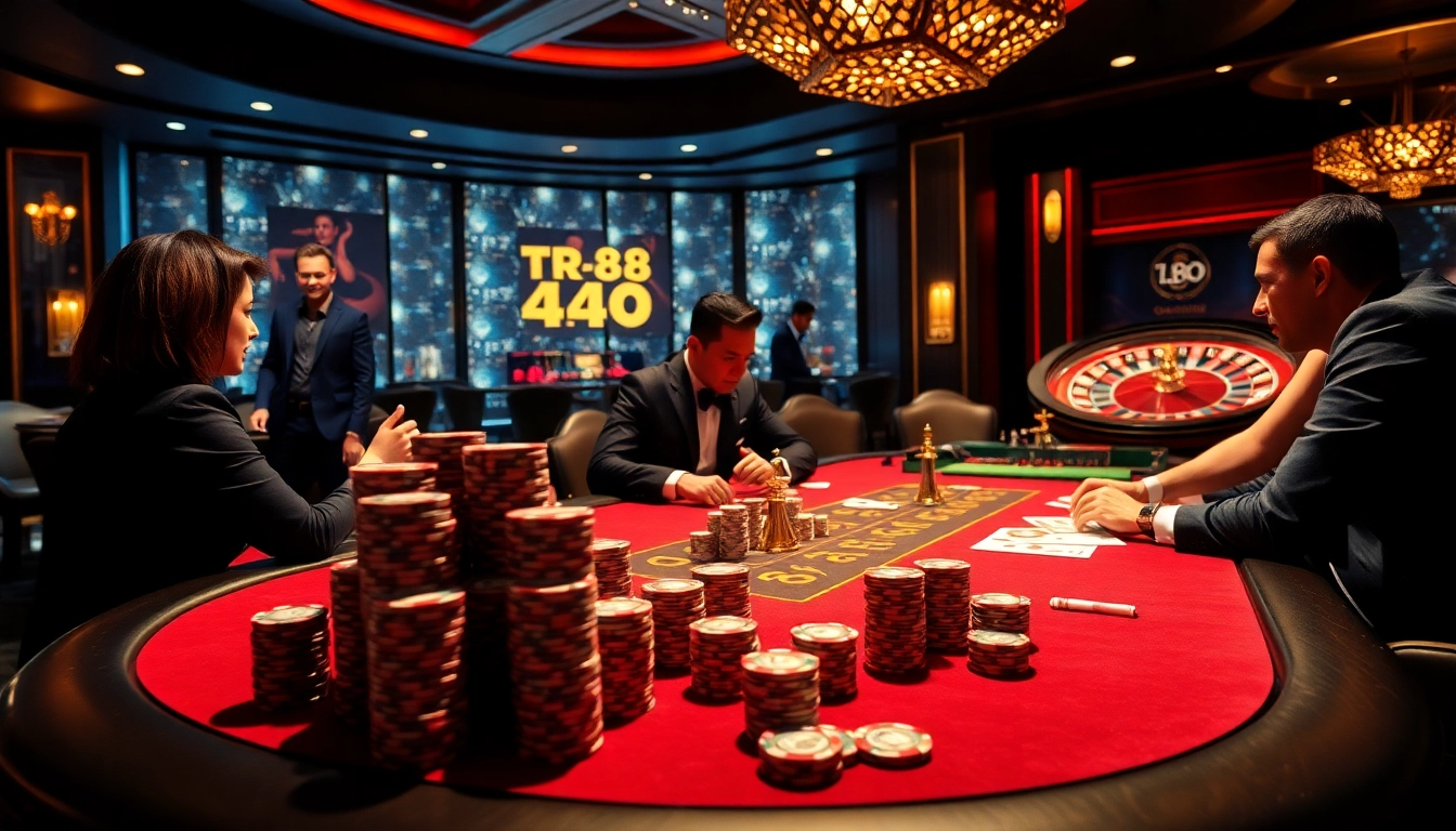 Experience the thrill of tr88 vip gambling at a luxurious poker table with vibrant chips and cards.