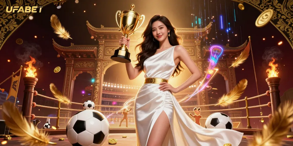 Win big at UFABET with a stunning digital illustration showcasing sports betting elements and casino excitement.