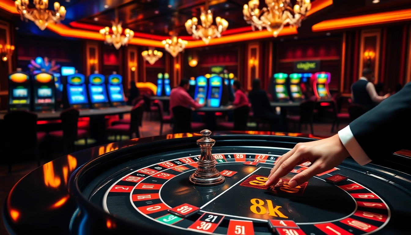 Placing an 8k bet at a vibrant casino roulette table surrounded by excitement.