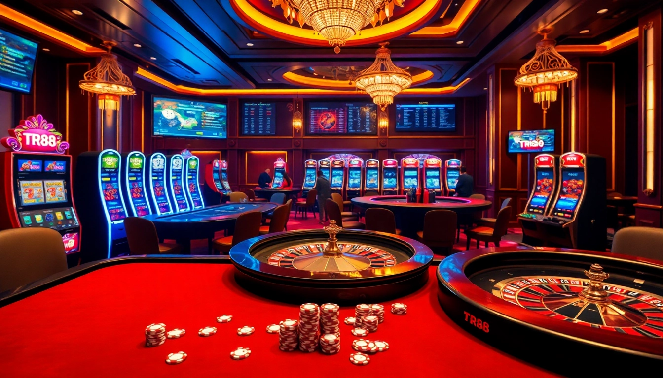 Experience the thrill of casino TR88 with luxurious gaming tables and vibrant slot machines.