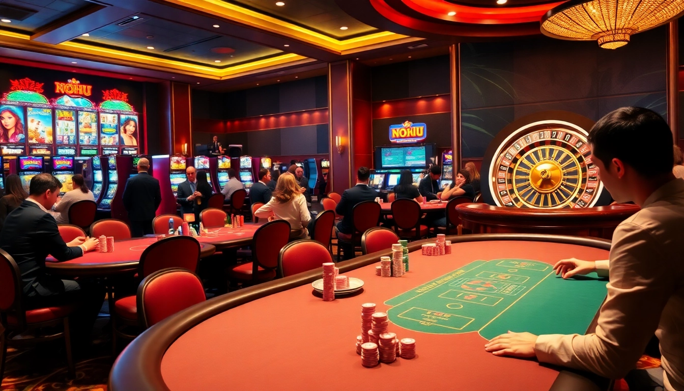 Players enjoying table games at Nohu casino, showcasing vibrant gambling action and excitement.