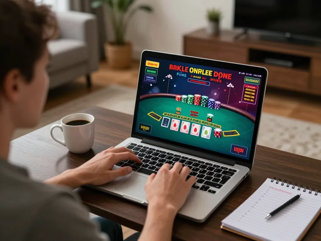 uu88 player placing bets on live blackjack table at home, showcasing strategic online gambling atmosphere.
