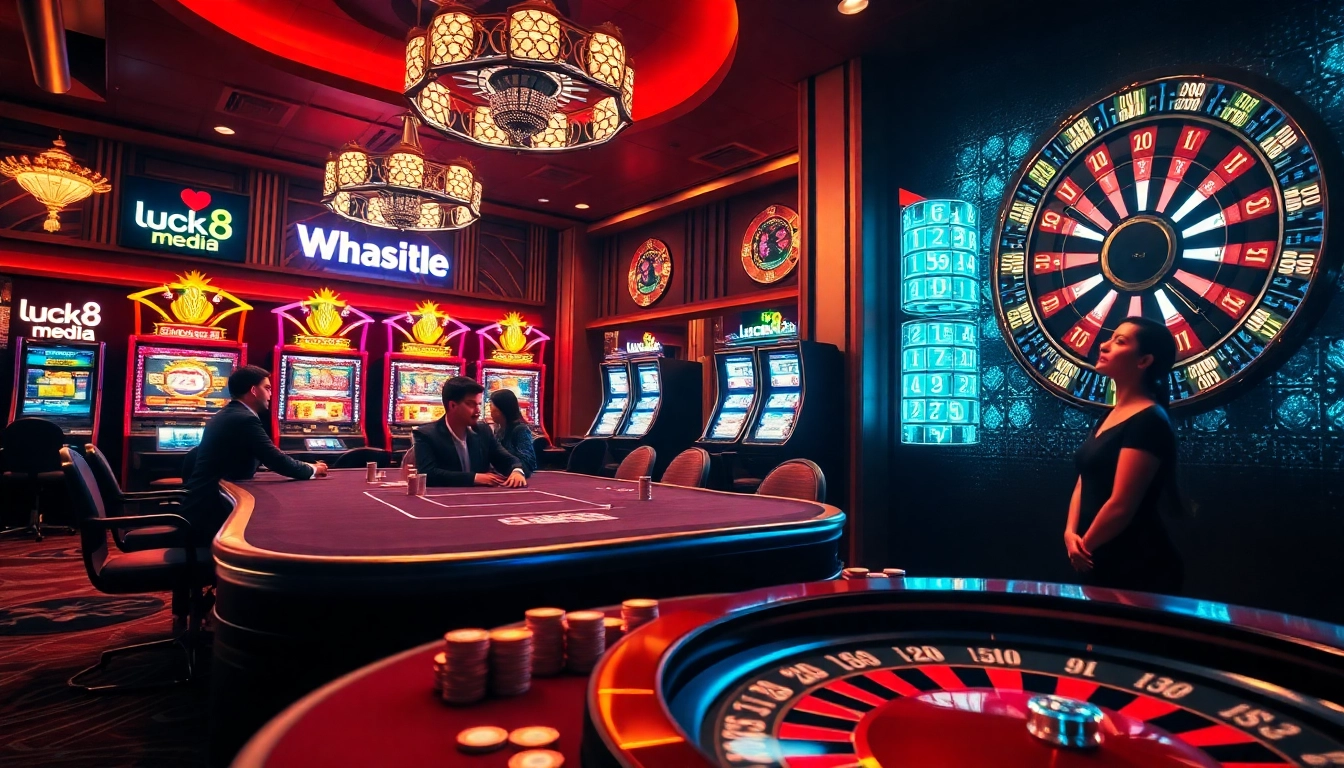 High-stakes poker action at a luxurious casino table with luck8 media theme elements.