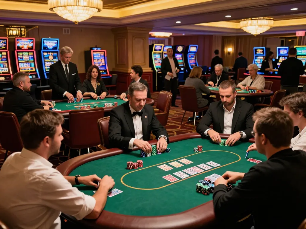 Players strategizing during a thrilling poker game at DA88 casino with vibrant atmosphere and elegant decor.