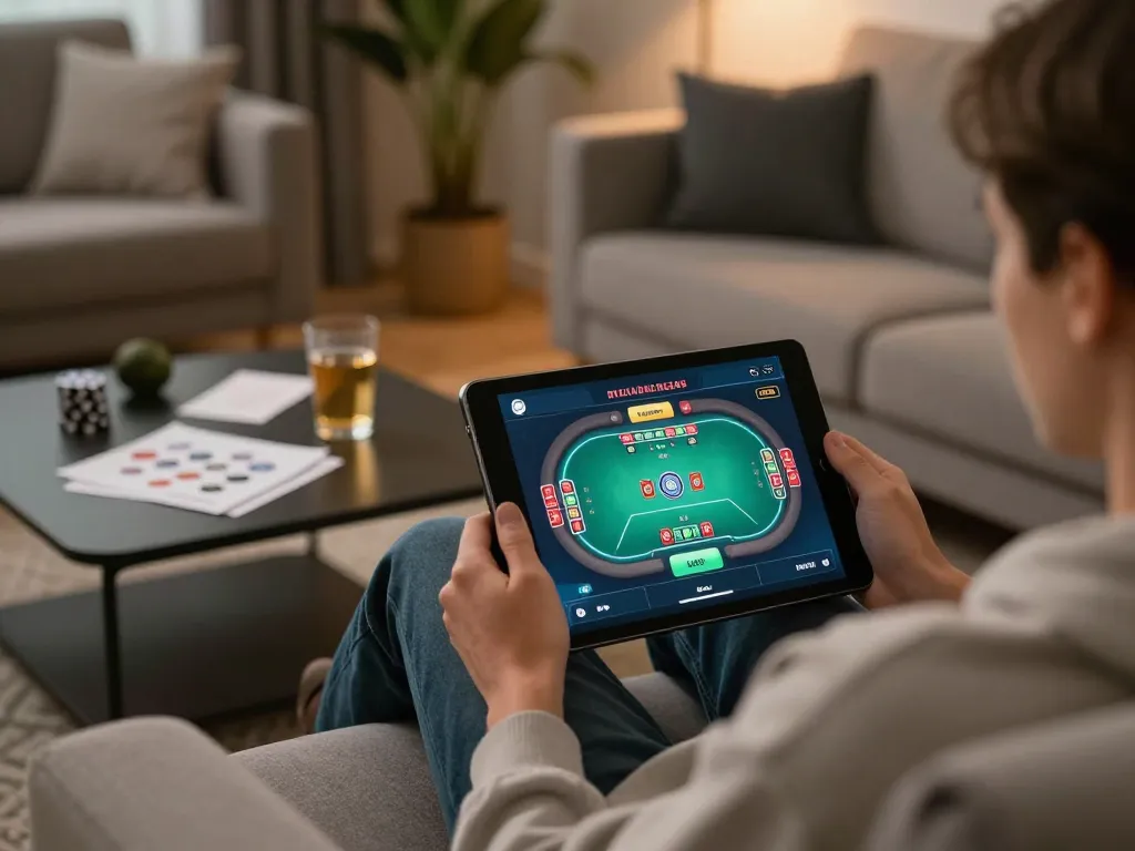 Engaging live poker gameplay on sx88.com with a player analyzing strategy from home