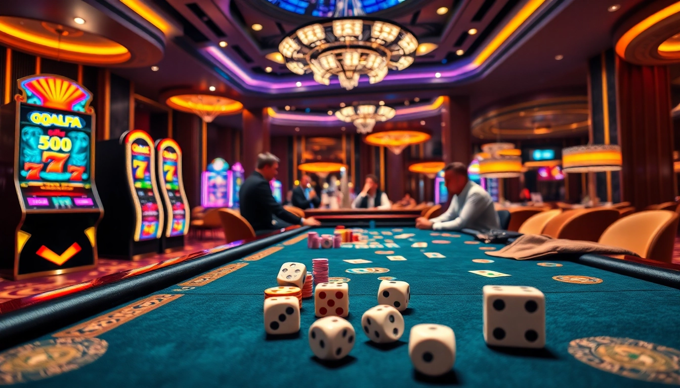 Experience the excitement of qqalfa at a stunning casino with slot machines and poker tables.