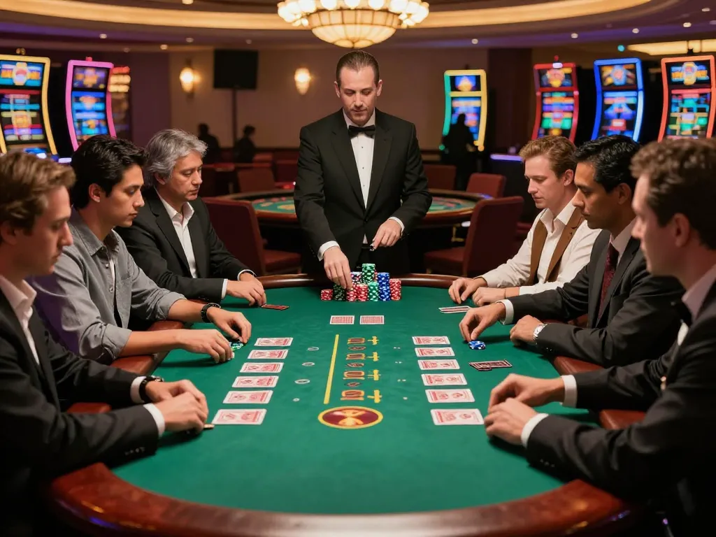 TA88 players enjoying intense blackjack action with colorful chips in upscale casino atmosphere