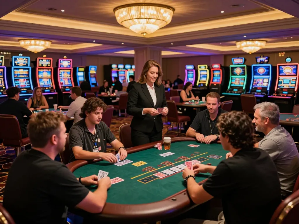 XIBET players participating in an engaging blackjack game at a vibrant casino venue.