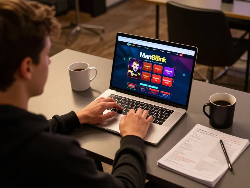Engaged player at man88ink online casino, strategizing with notes during gameplay