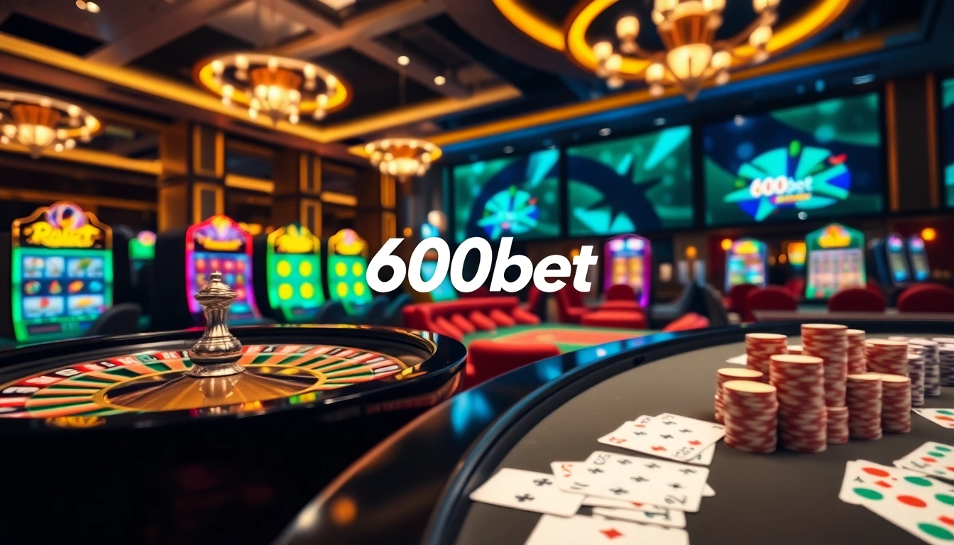 Experience exhilarating online gambling at 600bet with vibrant tables and slot machines.