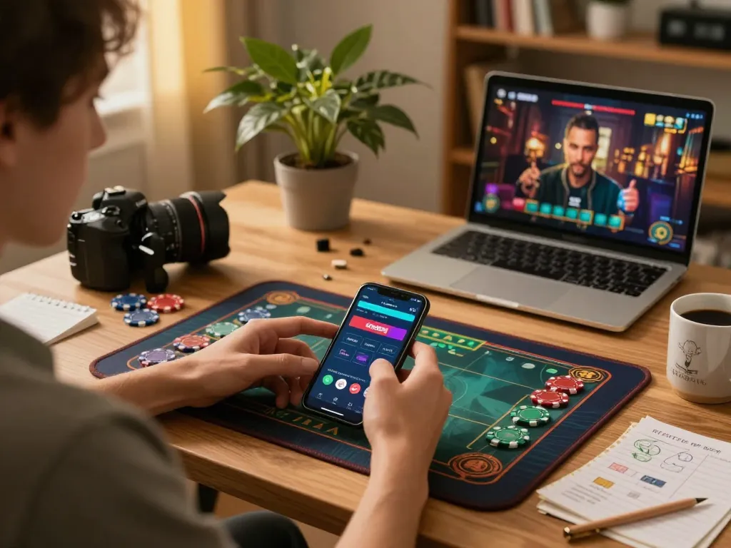 Engaging with the au88 broker app on smartphone during online gambling with cozy setup