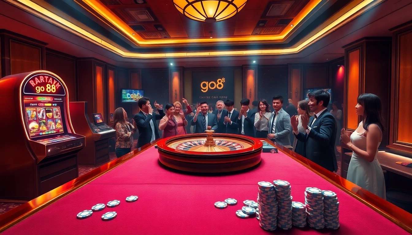 Experience the thrill of go 88 at a vibrant casino with roulette and slot machines.