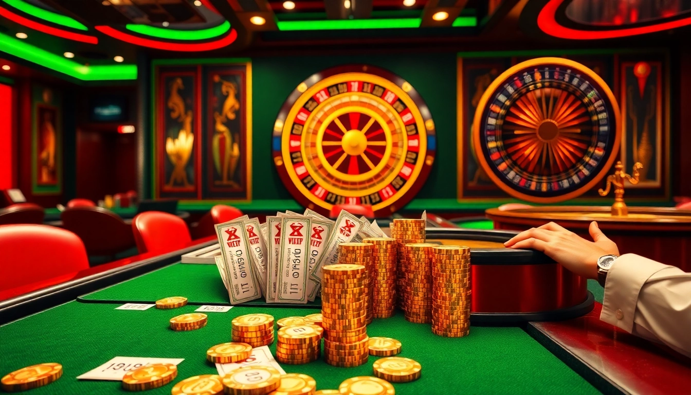 XỔ SỐ 123GA players engaging in an exciting lottery experience at a luxurious casino.